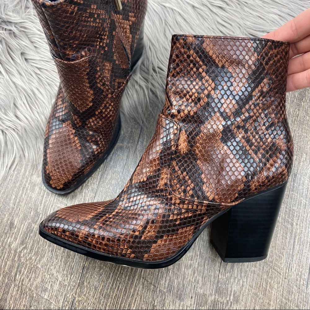 Zara Brown Snake-Print Leather Ankle Boots